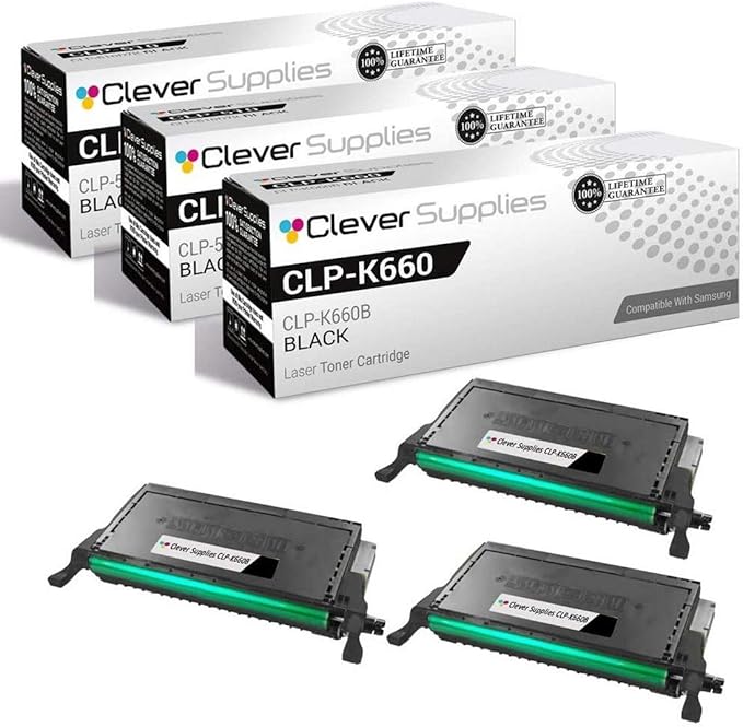 CS Replacement Toner Cartridge Compatible with Samsung CLP 610 CLP-K660B Black CLP-610 610ND 660 660ND CLX-6200 6200ND 6200FX 6210 6210FX 6240 6240FX 3 Set