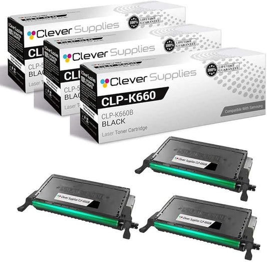 CS Replacement Toner Cartridge Compatible with Samsung CLP 610 CLP-K660B Black CLP-610 610ND 660 660ND CLX-6200 6200ND 6200FX 6210 6210FX 6240 6240FX 3 Set