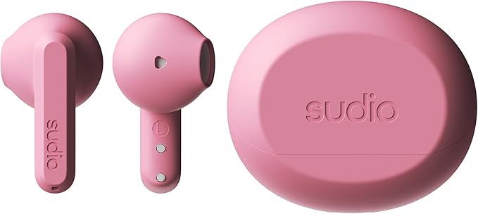 Sudio A3 All-Day Wireless Earbuds – 25H Playtime, Bluetooth 5.4, Sweat & Splashproof, Balanced Sound, Clear Calls with Enhanced Mics, USB-C Charging, Made from Recycled Plastics (Pink)