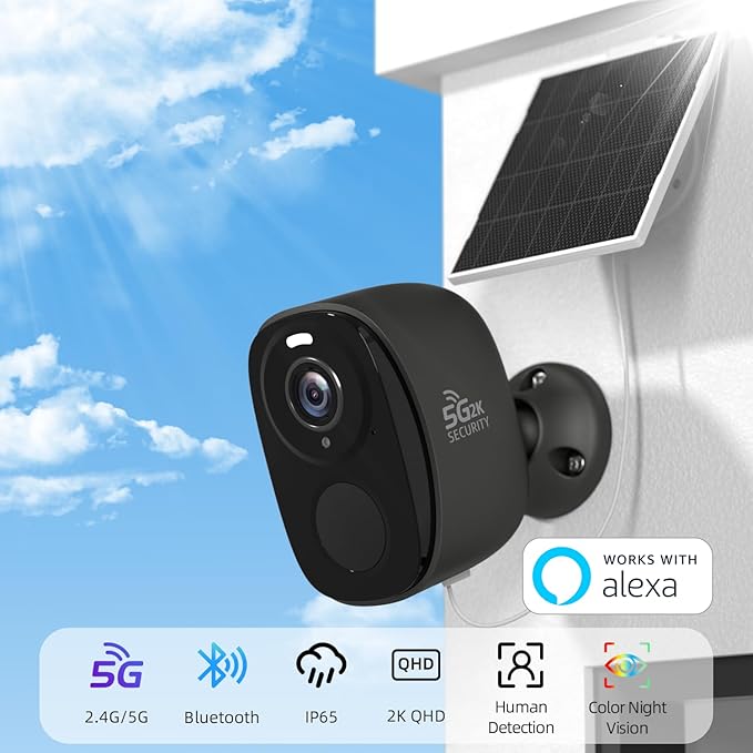 4pcs Solar Security Cameras Wireless Outdoor, 5G/2.4G WiFi Cameras with Solar Panel,2K Camera for Home Security, AI Detection, Siren,Color Night Vision, 2-Way Talk, IP65, Works/Alexa, Cloud/SD