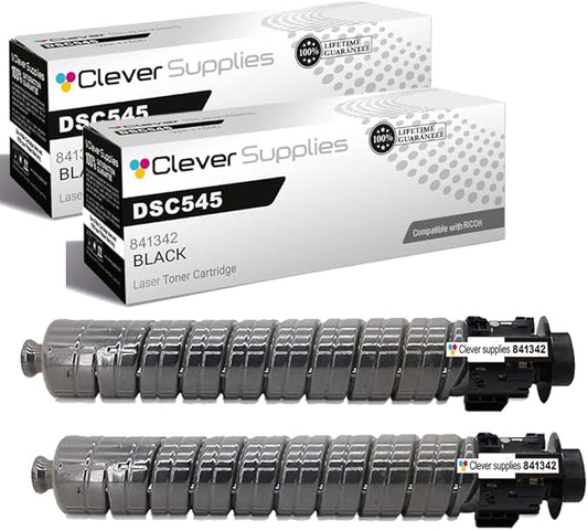 Clever Supplies CS Replacement Compatible with Ricoh DSC545 Toner Cartridge 841342 to use with DSC535 (Black, 2-Pack)