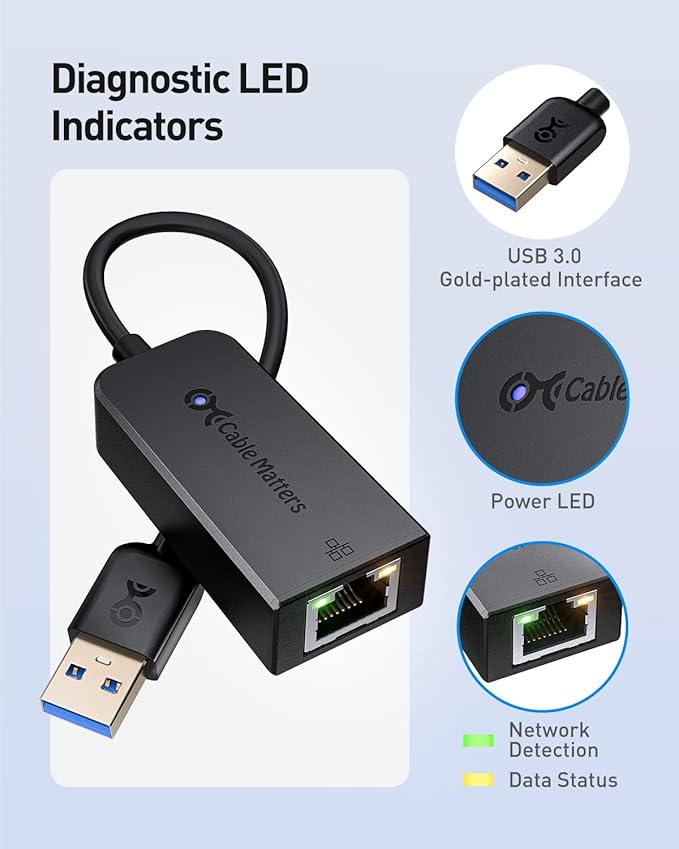 Cable Matters 2-Pack USB to Ethernet Adapter - Plug & Play with PXE MAC Address Clone Support, USB 3.0 to Gigabit Ethernet Adapter for Laptop, Supporting 10/100/1000Mbps