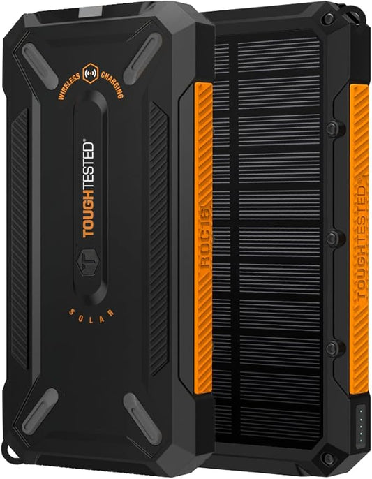 ToughTested 16,000 mAh Fast Charging Solar Power Bank, Portable Solar Charger External Battery Bank with Wireless Charging | IP65 Waterproof, Dustproof, Shockproof for Camping, Travel & Emergency Use