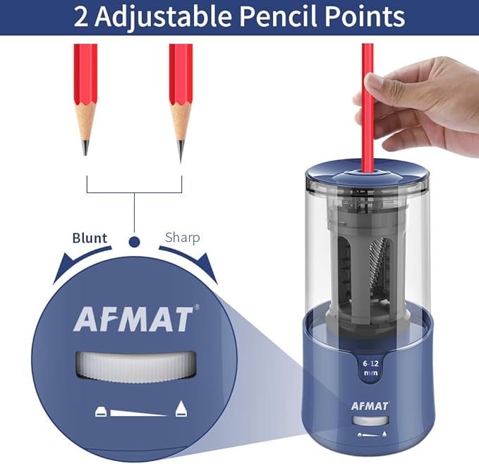 AFMAT PS93 Pencil Sharpener, Electric Pencil Sharpener for Colored Pencils, Auto Stop, Fast Sharpen in 3s, Large Hole Pencil Sharpeners Plug in for 6-12mm No.2/Jumbo Pencils - Blue