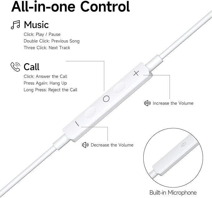 USB C Headphones for iPhone 16e 15, Wired Earphones with Mic & Volume Control,Wired Headphones for iPhone 16/16Plus/16Pro/16Pro Max/for iPad Pro/for Samsung S25/S24/S23 Earbuds