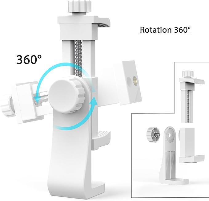 Universal Phone Tripod Mount Adapter with Ｗireless Camera Remote, Cell Phone Holder with Adjustable Clamp for Selfie Stick Monopod Compatible with iPhone, Samsung and so on -White