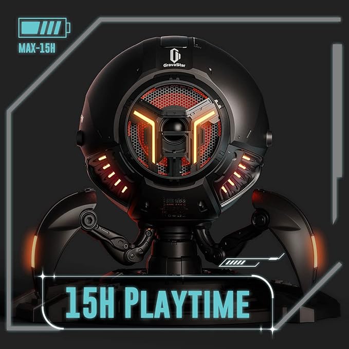 GravaStar Mars Pro Bluetooth Speaker, Deep Bass Loud Stereo Sound, 15H Playtime, 6 RGB Lights, Dual Pairing, Portable for Home, Outdoors, Party, Camping, Home, Gifts