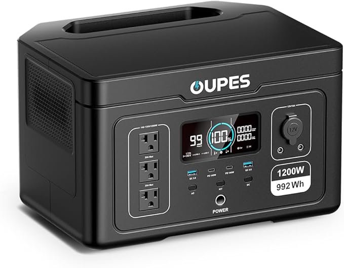 OUPES Exodus 1200 Portable Power Station 1200W, 992Wh Durable LFP Battery Solar Generator w/ 3 1200W AC Outlets (Peak 3600W), 140W USB-C, UPS, for Camping, RVing, Home Backup (Solar Panel Optional)