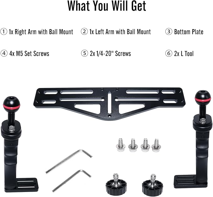 NS10 Underwater Camera Tray extendable Handle Grips Bracket for gopro,pt059,rx100 uw Camera housing Universal Soft Handle with Aluminum and Rubber Material (Black)