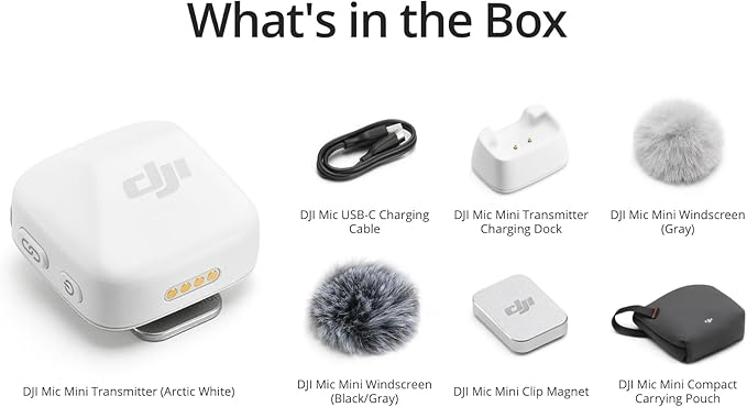 DJI Mic Mini Transmitter (Arctic White), Ultralight, Wireless Lavalier Microphone for DJI Osmo Mobile 7P/Osmo Pocket 3, Noise Cancelling, Wireless Microphone for Camera/iPhone/Android, Vlog, Streaming