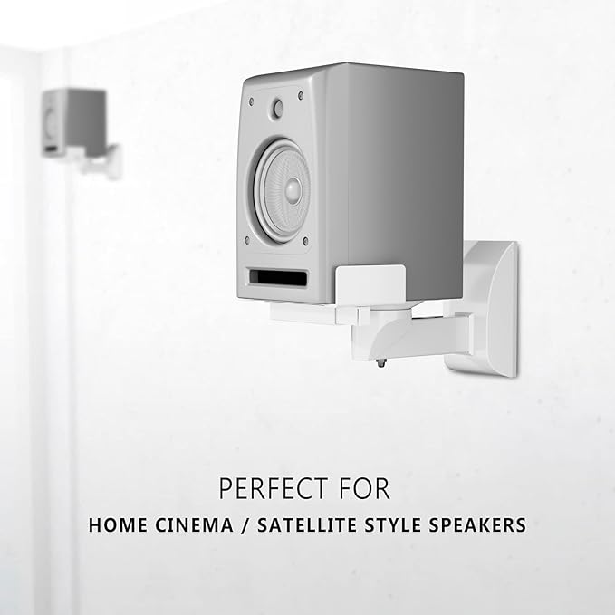 WALI Speaker Wall Mounts, Dual Side Clamping Bookshelf Mounting Bracket for Large Surrounding Sound Speakers, Hold up to 55 lbs. (SWM201-W), 1 Pair, White