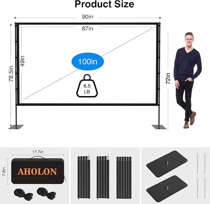 Outdoor Projector Screen with Stand - 100 Inch Portable Projector Screen Indoor and Outdoor Projector Screens 16:9 5K HD Wrinkle Free Lightweight Movie Screen with Carry Bag,Enioy Movie Nights