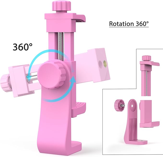 Universal Phone Tripod Mount Adapter with Ｗireless Camera Remote, Cell Phone Holder with Adjustable Clamp for Selfie Stick Monopod Compatible with iPhone, Samsung and so on -Pink