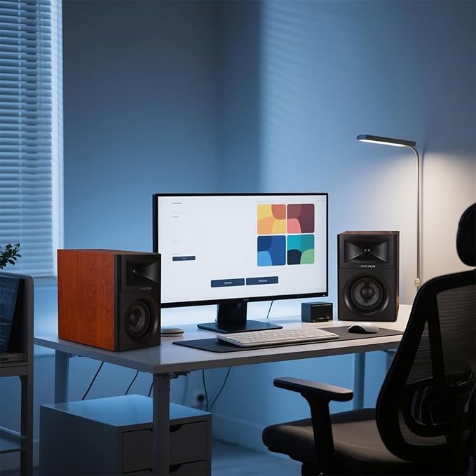 Sanyun SW205 4" Bookshelf Speakers | Immersive HiFi Audio with Virtual Surround | Flagship DAC/DSP Engine | Geometric Diffusion Cabinet | 80W, Bluetooth 5.4/Optical/AUX Inputs, Wireless Remote, Red