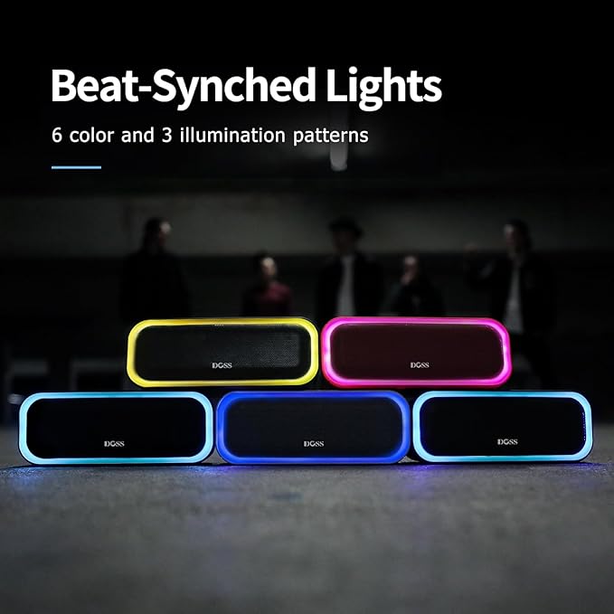 DOSS SoundBox Pro Bluetooth Speaker with 20W Stereo Sound, Active Extra Bass, 20H Playtime, IPX6 Waterproof, TWS Pairing, Multi-Colors Lights, Portable for Hiking, Camping, Beach, Outdoor, Party-Black