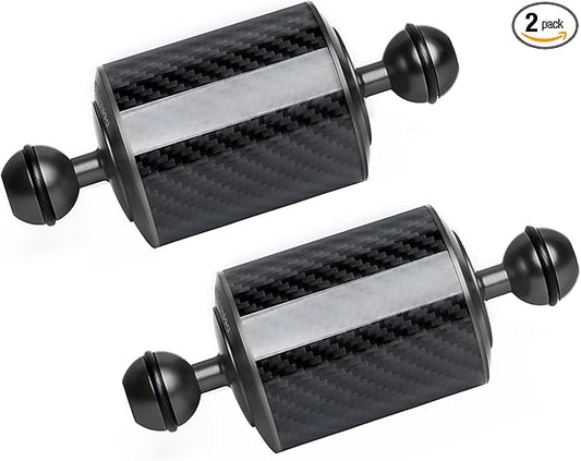 Black 5" Carbon Fiber Underwater Float Arm (2-Pack) - Ultralight Dual 1" Ball Buoyancy System for Diving Tray Video Lights & Strobes