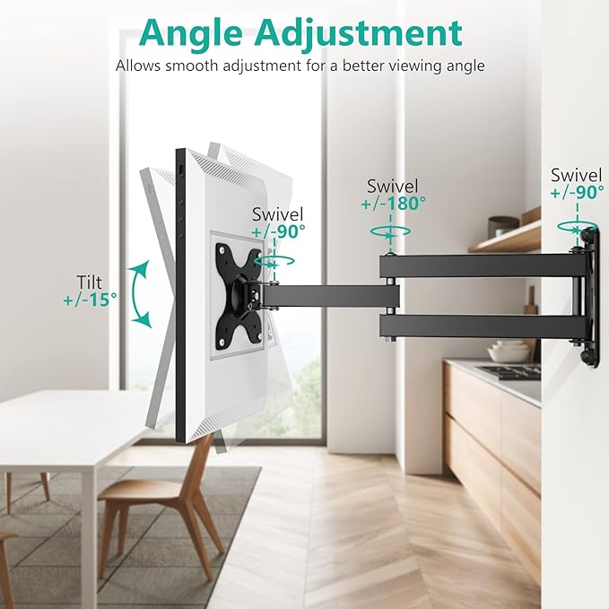 WALI Mount for Echo Show 21, Echo Show 15, Adjustable Wall Mounting Bracket with Heavy Duty 15” Extension Arm, Rotate Tilt Swivel for Echo Show 21, Echo Show 15, Holds up to 33lbs, Black