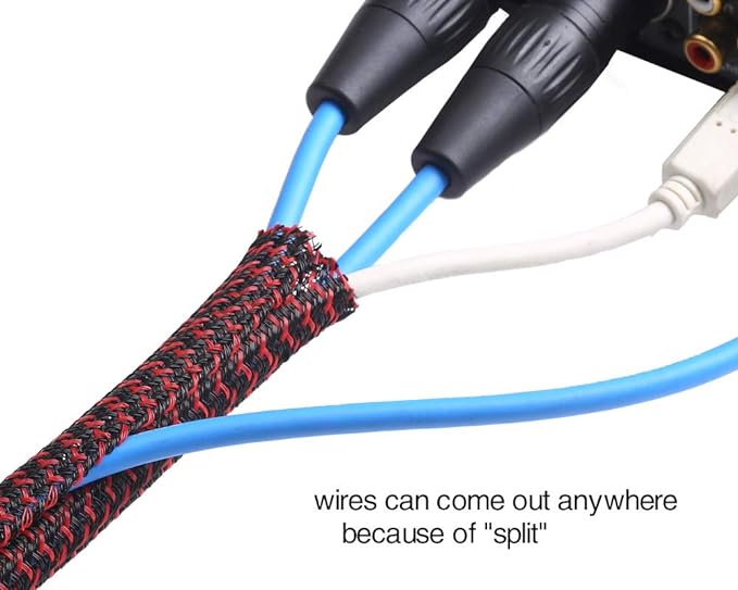 Alex Tech 25ft - 3/8 inch Cord Protector Wire Loom Tubing Cable Sleeve Split Sleeving For USB Cable Power Cord Audio Video Cable – Protect Cat From Chewing Cords - Blackred