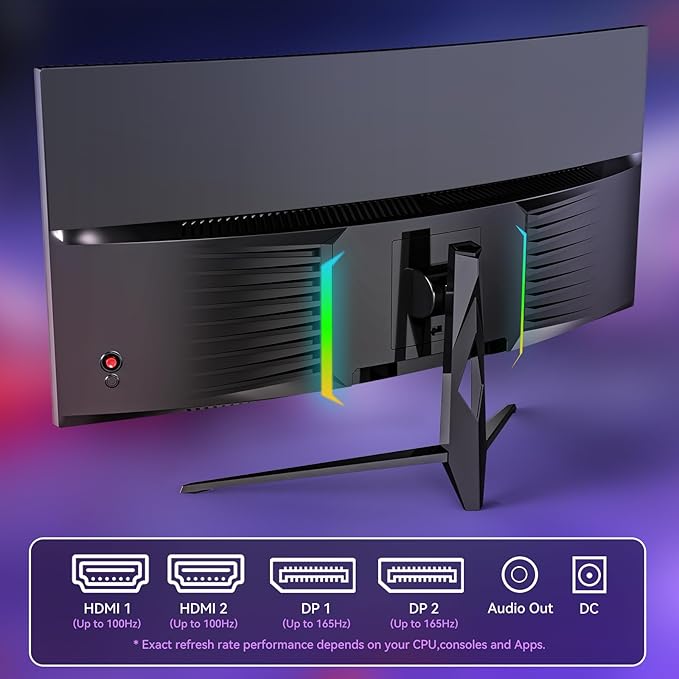 34 Inch Ultrawide Curved Monitor Gaming,21:9 WQHD 3440x1440p 165Hz Monitor with RGB Backlight,PIP/PBP,127% sRGB,Crosshair/Timer/FPS/RTS,FreeSync HDMI 2.0 x2 & DP1.4 x 2