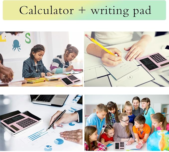 Desk Calculator, Desktop Small Calculators with Writing Notepad, Basic 4-Function Math Large Button Calculator, School Supplies for Kids, Middle/High School Students (Pink)