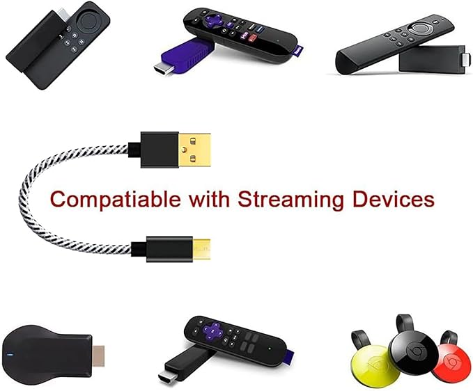 USB Power Cable for Fire Stick, Adapter Cord Plug Replacement, Powers Amazon FireStick Directly from TV USB Port, Eliminates The Need for a Charger
