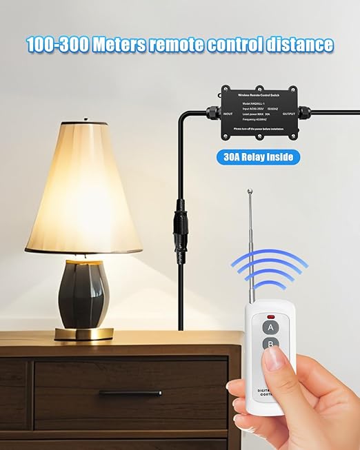 AC110V Waterproof Box Power Switch, Long Distance Wireless Remote Control for Lights Dust Collectors Farm Water Supply