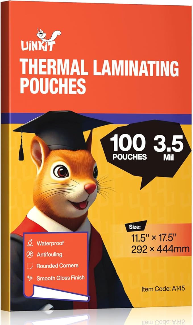 Uinkit 3.5Mil 100Pack Clear Laminating Sheets, Menu Size, 11.5 x 17.5-Inch Laminate Pouches, Protector for Photo Papers, Use in Office School Supplies, Rounded Corner