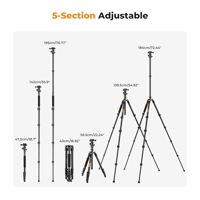 K&F CONCEPT Camera Tripod，72" Aluminum Tripod for Camera, Lightweight and Foldable Travel Tripod with Remote & Extra Quick Release Plate, Professional Camera Tripod Monopod for DSLR Camera and Phone.