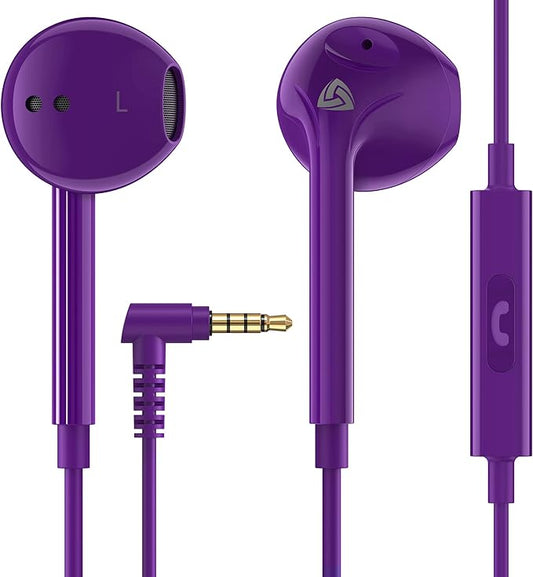 LUDOS Zenith Wired Earbuds in-Ear Headphones, 2 Years Warranty, Earphones with Microphone, Corded for 3.5mm Jack Ear Buds for iPhone, Samsung, Computer, Laptop, Kids, School Students, Woman - Purple