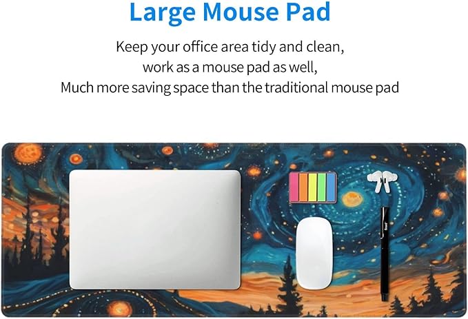 Gaming Mouse Pad, Large Non-Slip Rubber Base Mousepad, Keyboard Mouse Mat, Desk Pad with Stitched Edges, 31.5x11.8inch, Abstact Sky