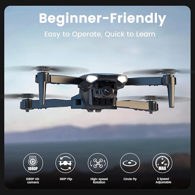 Drone with Camera for Kids Adults, WF11 1080P HD Mini Drones with FPV Transmission Foldable RC Quadcopters for Beginners, One-Key Start, Headless Mode, 360° Flip, 22 Mins Flight Time