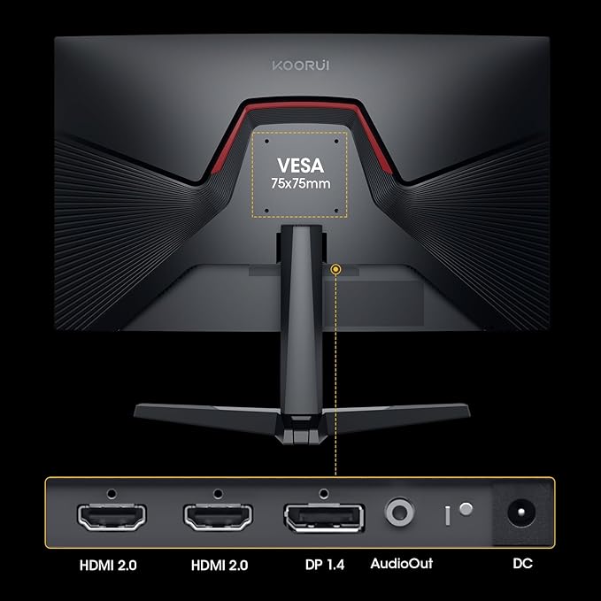 KOORUI 25 Inch Curved Gaming Monitor 240Hz FHD 1080P Computer Monitor, 1500R 1ms GTG Display, Adaptive Sync, 90% DCI-P3,HDR, Eye Care, Tilt Adjustable, VESA 75x75mm, Black,G2511XC
