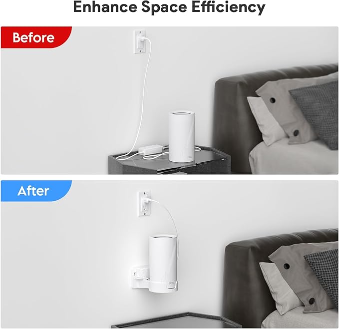 Wall Mount Kit for TP-Link Deco BE65-5G/BE75/BE85/BE95 WiFi 7 Mesh System – Space-Saving Bracket with Cable & Power Adapter Storage, Secure & Stylish Design for Home and Office (White, 1-Pack)