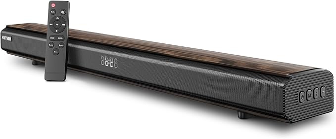 Soundbar, 100Watts-32 Inches Sound Bar for Smart TV, with 6 Built-in Speakers (2 Surround Bass),3EQ Modes, Bluetooth Sound Bar with HDMI(ARC), Optical, AUX, COA and USB Inputs (Wood Color)