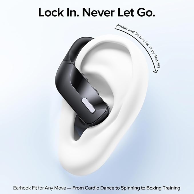 Active Noise Cancelling Ear Buds Wireless Sport Earbuds Bluetooth Headphones with Mic 80H Playtime IPX5 Waterproof Deep Bass Earphones Over Ear Headset for Running Gym Workout - Black