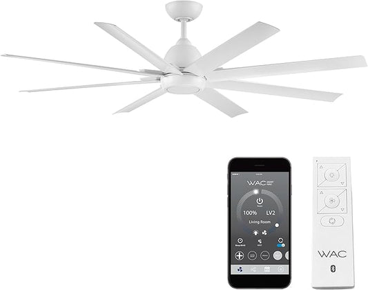 WAC Smart Fans Mocha XL Indoor and Outdoor 8-Blade Ceiling Fan 66in Matte White with Remote Control works with Alexa and iOS or Android App (NO LED LIGHT KIT)
