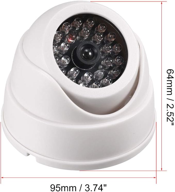 uxcell Fake Security Camera Dummy Dome CCTV with Blinking Red LED Warning Light for Home Outdoor Indoor White 2pcs