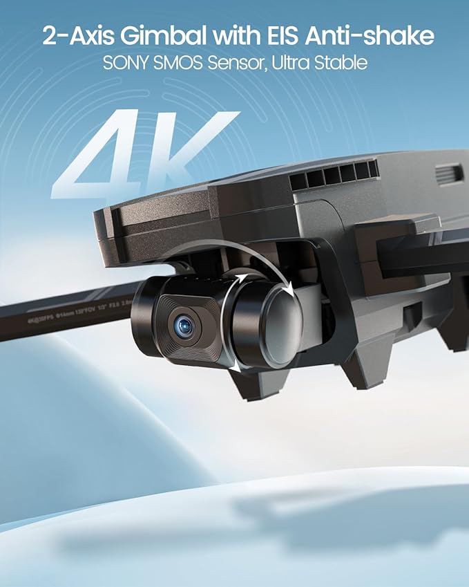 Holy Stone HS720G 2-Axis Gimbal Drones with 4K EIS Camera, 2 Batteries 52-Min Flight Time, Brushless Motors, GPS Auto Return, Video Transmission, Mini Foldable Drone for Beginners Adults