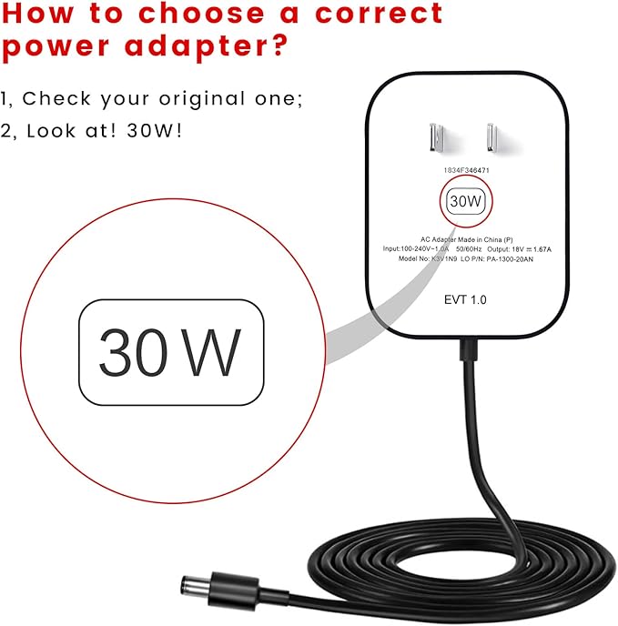 30W Power Cord Adapter Replacement for Echo Show 8 3rd Gen., Show 10 3rd Gen., Show 15, Show 21, Echo 3rd/4th Gen. - White Wall Charger Cable, 5ft