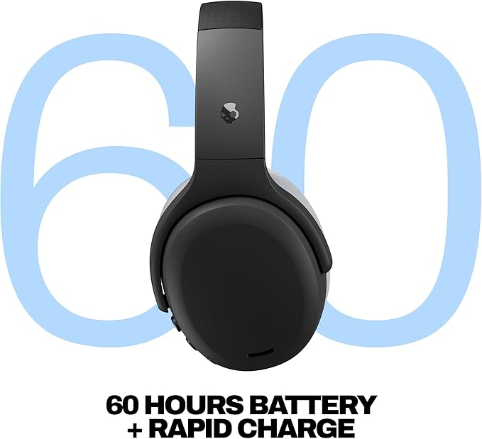 Skullcandy Crusher ANC 2 Wireless Over-Ear Bluetooth Headphones with Multi-Sensory Bass, Active Noise Cancelling, Up to 60 Hours Battery, Microphone for iPhone Android - Black/Asphalt