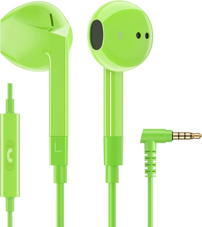LUDOS FEROX Wired Earbuds in-Ear Headphones, 5 Years Warranty, Earphones with Microphone, Noise Isolation Corded for 3.5mm Jack Ear Buds for iPhone, Samsung, Laptop, Kids, School Students - Green