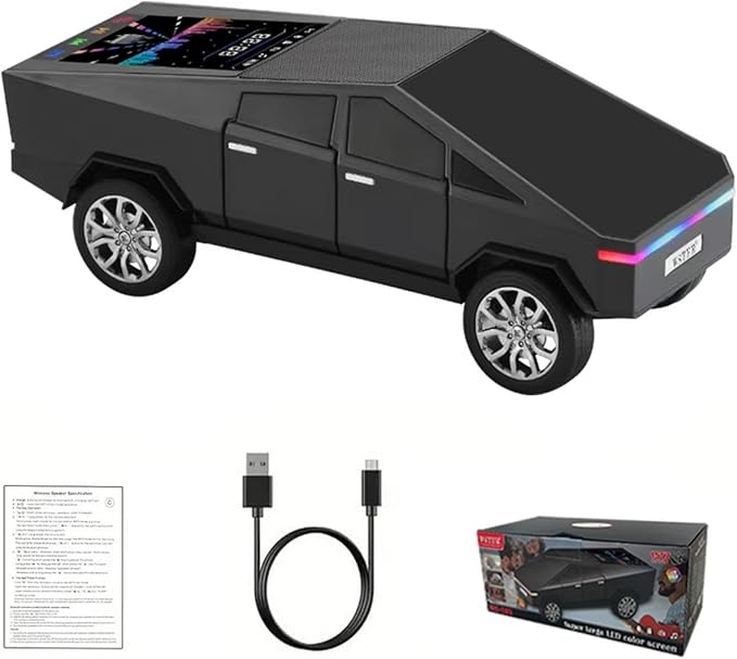 WS-580 Bluetooth Pickup Truck Replica Portable Speaker,with Display Screen,HD Sound, TWS Pairing, FM Radio,Built-in Microphone Hands-Free Calling, LED Party Light, Surprise Gift for Car Lovers(Black)