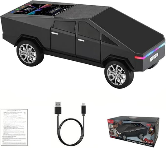 WS-580 Bluetooth Pickup Truck Replica Portable Speaker,with Display Screen,HD Sound, TWS Pairing, FM Radio,Built-in Microphone Hands-Free Calling, LED Party Light, Surprise Gift for Car Lovers(Black)