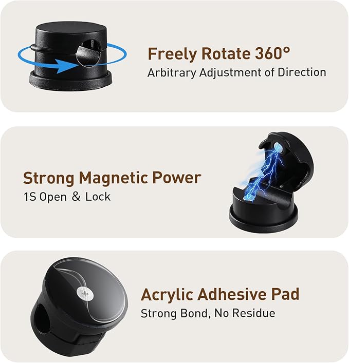 AGPTEK 8 Pack Magnetic Cable Clips, Upgraded 360° Rotatable Cord Holder Clips for Nightstand, Desk Cord Organizer Adhesive Wire Management Home Office Phone Charging Cords USB Cable Keeper (Black)