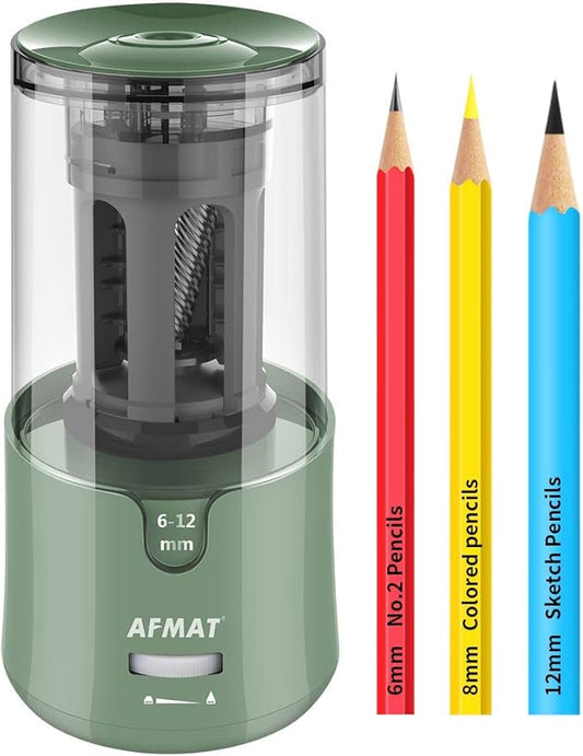 AFMAT PS94 Electric Pencil Sharpener, Auto Stop, Super Sharp & Fast, Electric Pencil Sharpener Plug in for 6-12mm No.2/Colored Pencils/Office/Home - Green
