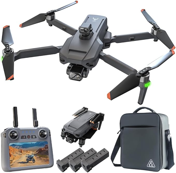 X-Verse SG909 Drones with Camera for Adults 4K, RC Screen, 6KM RC Distance, 3-Axis Gimbal Repeater, Professional Drone with Obstacle Avoidance, Digital GPS Transmission Quadcopter - 3 Batteries for 135min Max Flight Time