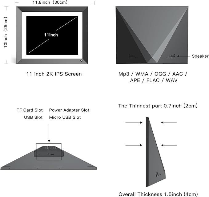 Digital Picture Frame 11" WiFi Photo Frame - 2K IPS Touch Screen, 32GB 2176 * 1600 Smart Picture Frame, Motion Sensor, Share Photos and Videos Via App or Email, Free Cloud Storage, Gifts for Mom Dad