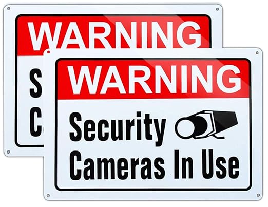 Large Warning Video Surveillance in Use Sign,Security Cameras in use Sign,Large 10x14 Inch Aluminum UV Ink Printed for House and Business (2-Pack)