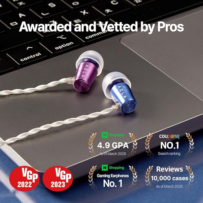 AZLA AZEL GEN 3 Gaming Earbuds with Mic – Award-Winning IEMs Tuned for FPS Games – Compatible with PS5, Xbox, PC –Positional Audio & Clear Voice Chat– Wired Gaming Headset for Gamers (Pink Black)