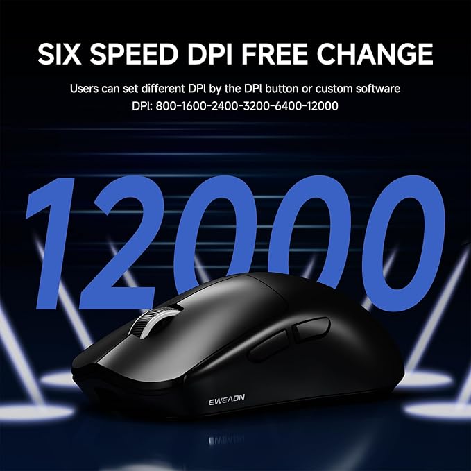 EWEADN X23Pro Wireless Gaming Mouse, 49g Lightweight Mouse, PAW3311 Sensor, 12000 DPI, 2.4G/BT5.0/USB-C Rechargeable Wireless Mouses with 6 Programmable Buttons for Laptop/PC/Mac, Black